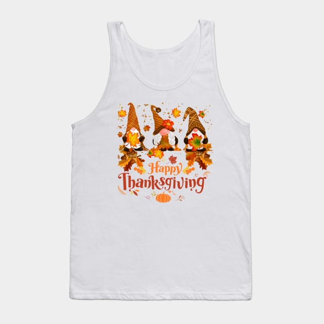 Happy Thanksgiving Gnomes Autumn Leaves Tank Top by TammyWinandArt